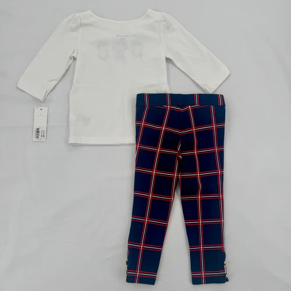 Janie and Jack Girls 2T Plaid Pants & Graphic Top New 2pc Preppy Chic Outfit Set